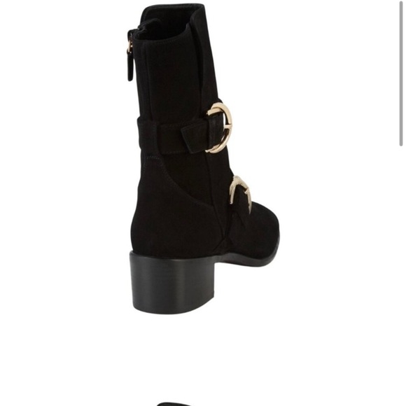 Stuart Weitzman Britain Suede Boots Black and‎ Gold 10 - Picture 2 of 10
